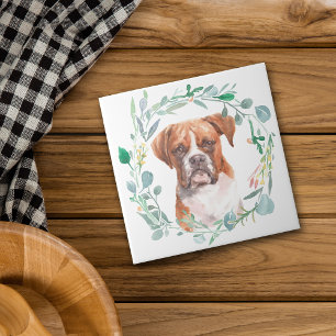 Boxer Hund Vattenfärg Utandningsparameter Tile Kakelplatta
