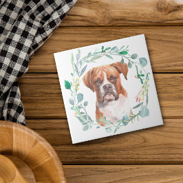 Boxer Hund Vattenfärg Utandningsparameter Tile Kakelplatta