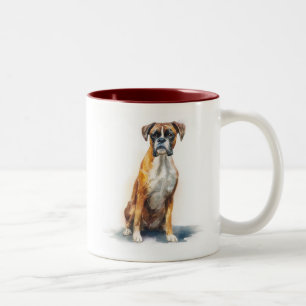 Boxer Hund Vattenfärgskonst Två-Tonad Mugg