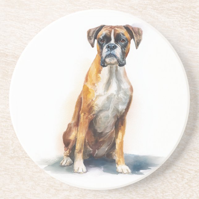 Boxer Hund Vattenfärgskonst Underlägg (Framsidan)