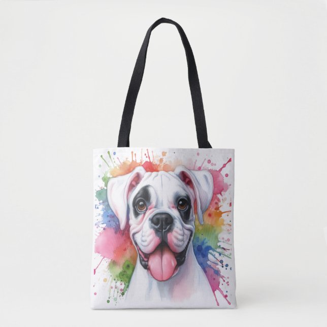 Boxer Hund Vattenfärgssprut Tygkasse (Framsida)