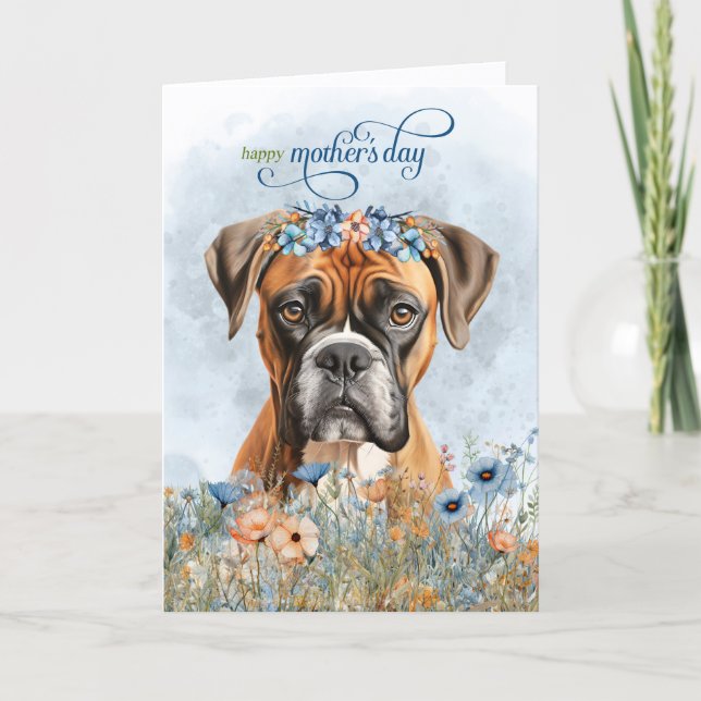 Boxer Hund Vildblommor Mors Dag Helgkort (Framsida)