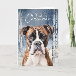 Boxer Hund Vinter Aspen Skog Jul Helgkort