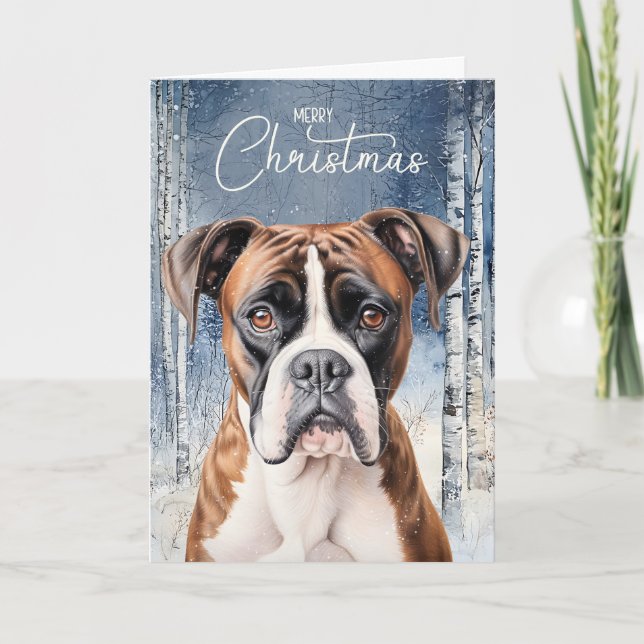 Boxer Hund Vinter Aspen Skog Jul Helgkort (Framsida)