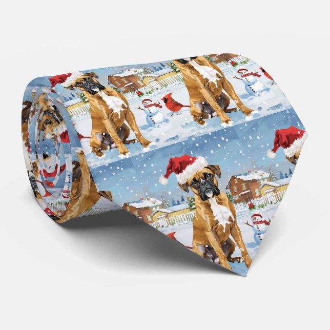 Boxer Hund Vinter Värld Jul Glädje Slips (Rullad)