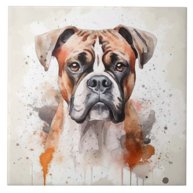 Boxer Hund Watercolor Pet Kakelplatta (Framsidan)