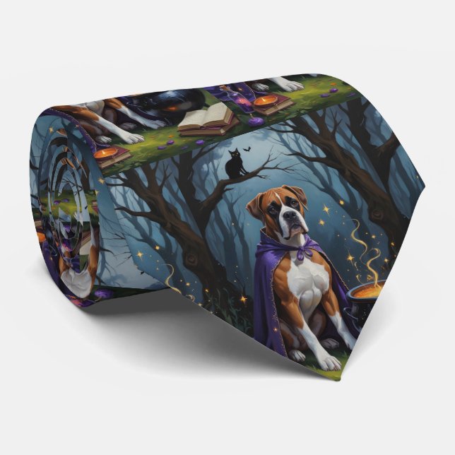 Boxer Hund Whimsical Halloween-målning Slips (Rullad)