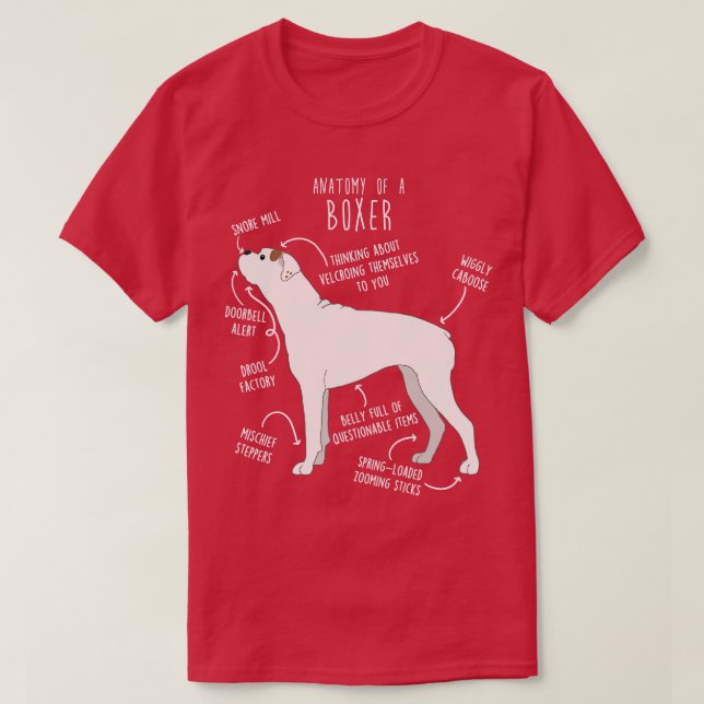 Boxer Hund White Check Anatomy 1 T Shirt (Design framsida)