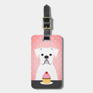 Boxer Hund White Eating Cuptårta Rosa - bakgrund Bagagebricka