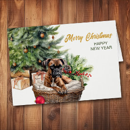 Boxer Hund Wicker Basket Julgran Hälsningskort
