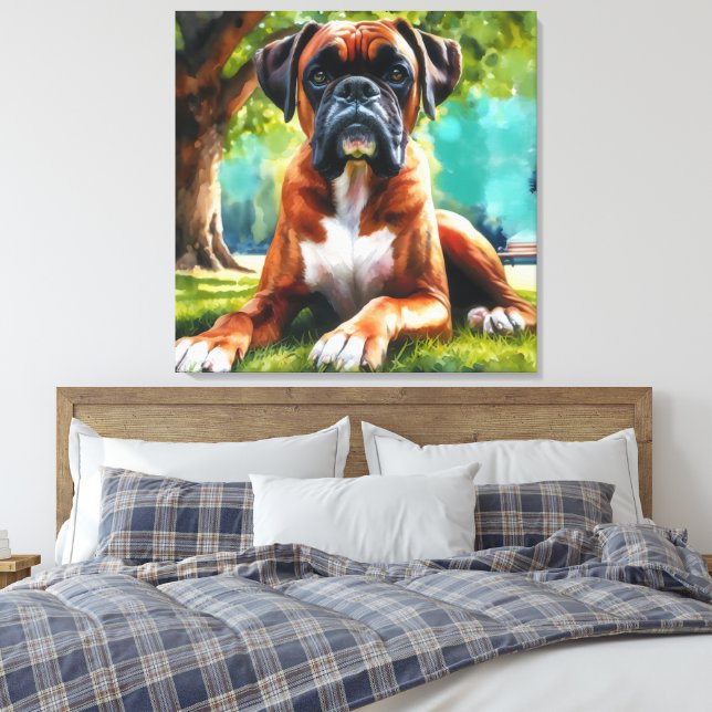 Boxer Hund 🐾 Wiggle Butts & Svan Wags Canvastryck (Insitu (sovrum))