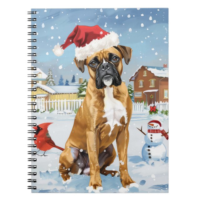 Boxer Hund Winter Wonderland jul Joy Anteckningsbok (Framsidan)