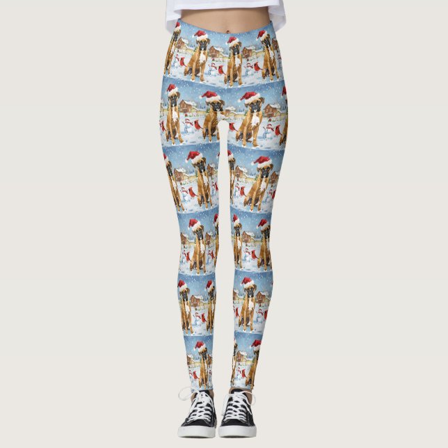 Boxer Hund Winter Wonderland jul Joy Leggings (Framsida)