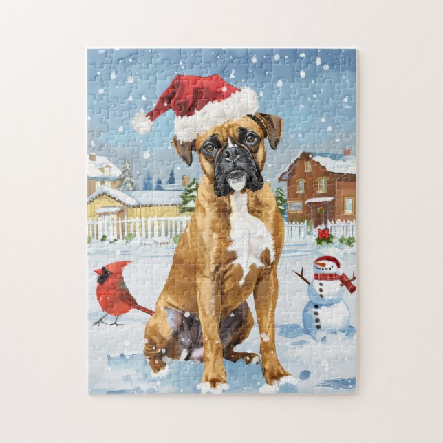Boxer Hund Winter Wonderland jul Joy Pussel (Vertikal)