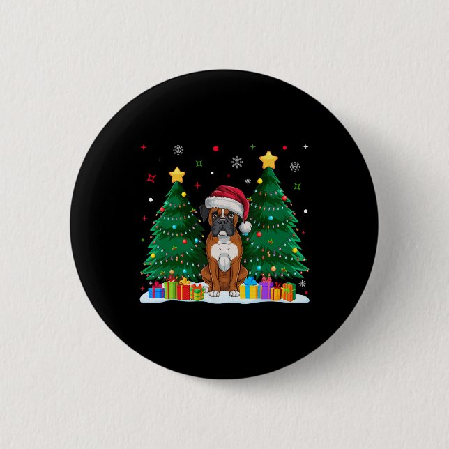 Boxer Hundälskare Santa Hat Ugly jul Sweater Knapp (Framsida)