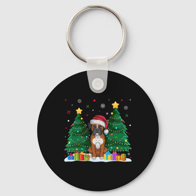 Boxer Hundälskare Santa Hat Ugly jul Sweater Nyckelring (Framsida)
