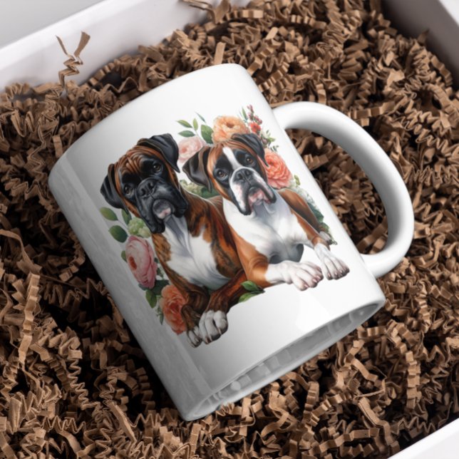 Boxer Hundar bland blommorna Kaffemugg (Skapare uppladdad)