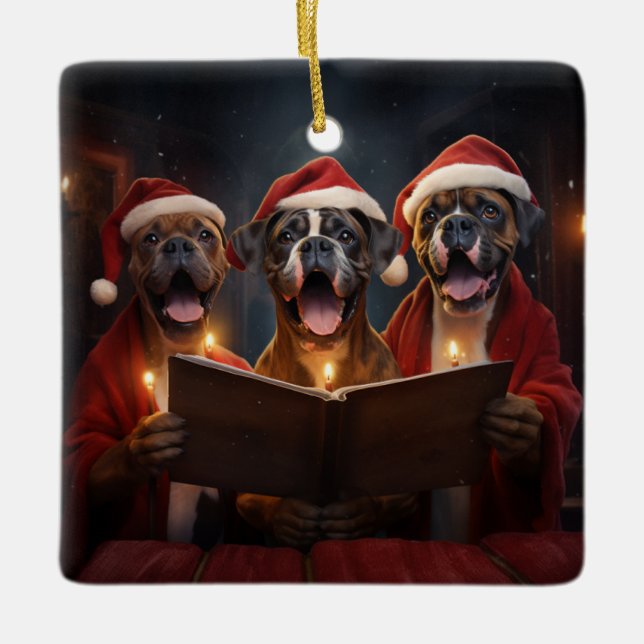 Boxer Hundar jul Caroling Festive Helgdag Julgransprydnad Keramik (Framsida)