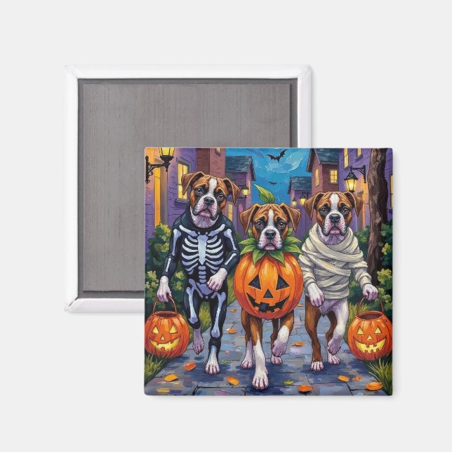Boxer Hundar Trick- eller Treating in Halloween Co Magnet (Front/Back)