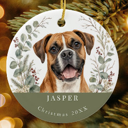 Boxer Hundras Vattenfärg Jul Julgransprydnad Keramik