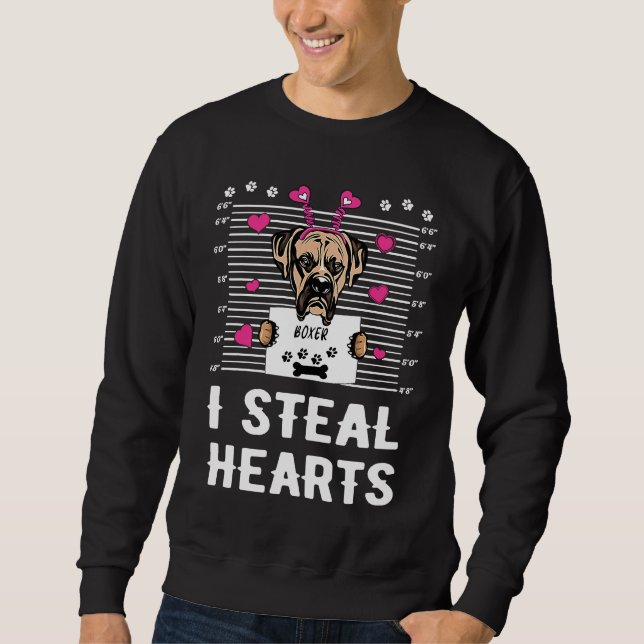 Boxer I Steal Hearts Valentine Hund Valentines day Lång Ärmad Tröja (Framsida)