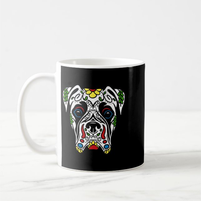 Boxer i vitt - statlig byrå sockrad Sugar Skull Kaffemugg (Vänster)