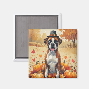 Boxer in Höst löv Thanksgiving Art Magnet