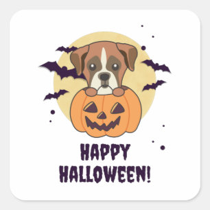 Boxer in Pumpkin Cute Hundar Happy halloween Fyrkantigt Klistermärke