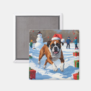 Boxer Jul Festiv Snö Scen Magnet