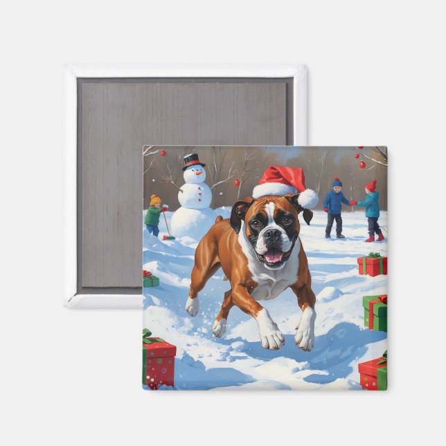 Boxer Jul Festiv Snö Scen Magnet (Front/Back)