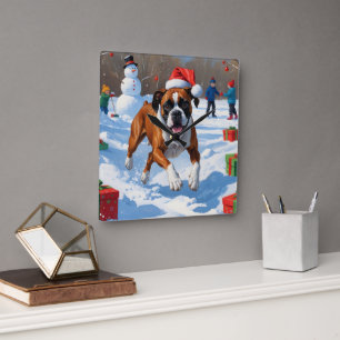 Boxer jul festiva snöscen fyrkantig klocka