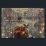 Boxer jul - festlig resa<br><div class="desc">Sätt fart i julhelgens magi med denna vackert detaljerade illustration och visa en stolt hund sitta i en festivt dekorerad båt, som glider över en verklig jul sjö. Väntarna ljus från det närliggande gräs träd avspeglar sig utanför vatten och kastar en varm, feg glöd som förstärker den mysiga ambitionen. Ornament...</div>