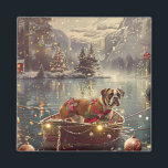Boxer jul - festlig resa magnet<br><div class="desc">Sätt fart i julhelgens magi med denna vackert detaljerade illustration och visa en stolt hund sitta i en festivt dekorerad båt, som glider över en verklig jul sjö. Väntarna ljus från det närliggande gräs träd avspeglar sig utanför vatten och kastar en varm, feg glöd som förstärker den mysiga ambitionen. Ornament...</div>