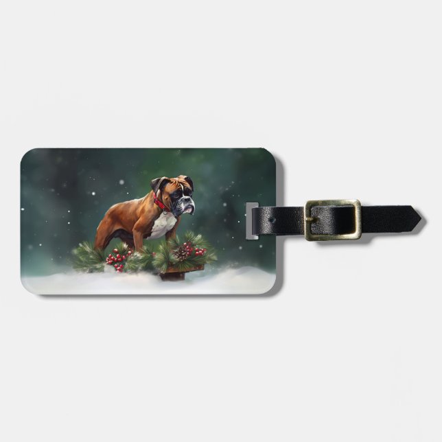 Boxer jul snö vinter bagagebricka (Horisontell Framsida)