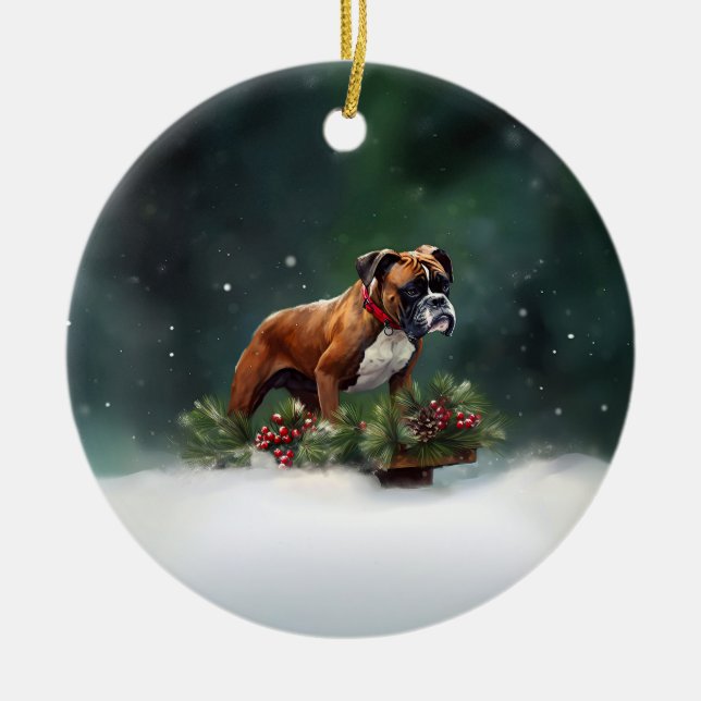 Boxer jul snö vinter julgransprydnad keramik (Framsidan)