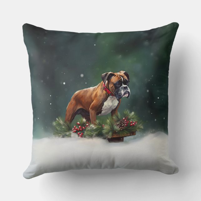 Boxer jul snö vinter kudde (Baksida)