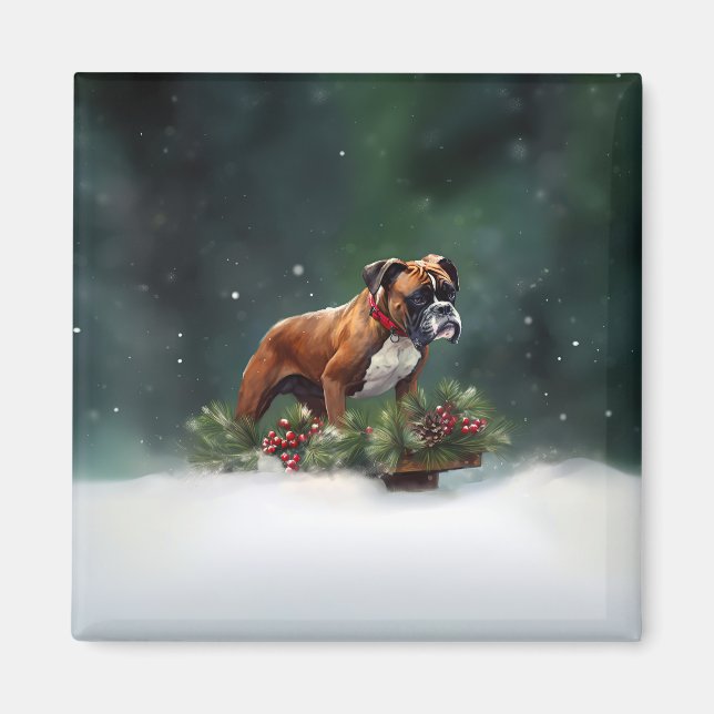 Boxer jul snö vinter magnet (Framsidan)