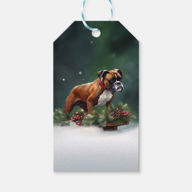 Boxer jul snö vinter presentetikett (Framsidan)