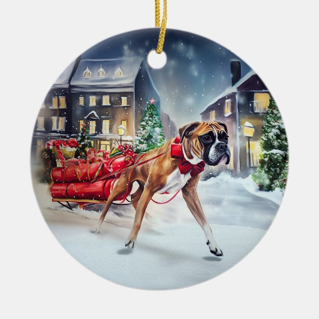 Boxer Julfestliga Säsongen Julgransprydnad Keramik (Framsidan)