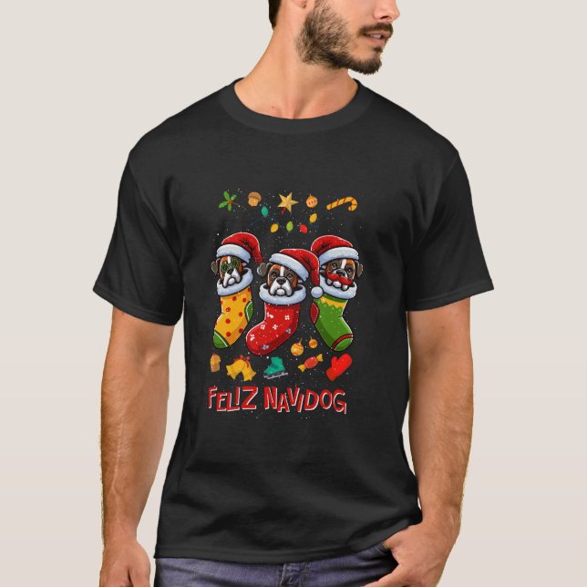 Boxer Jultomten, julklapp Hund X Mas Hund T Shirt (Framsida)
