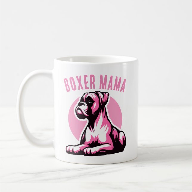 Boxer Mamma: Cute Rosa Boxer Hund Silhouette Kaffemugg (Vänster)