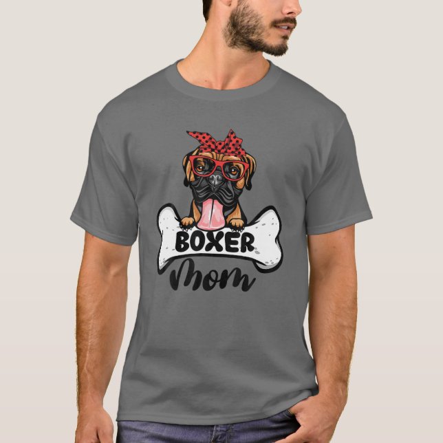 Boxer Mamma Hund Bone Mors dag Hund Mamma T Shirt (Framsida)