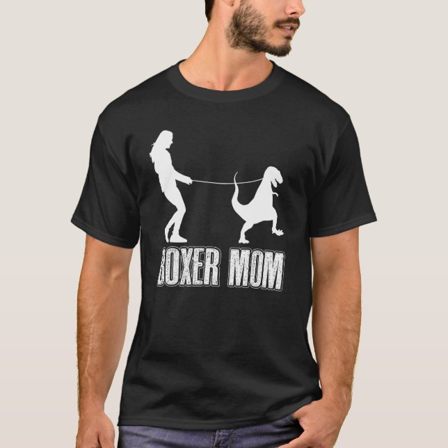 Boxer Mamma Hund Dinosaur Women Mors dag T Shirt (Framsida)
