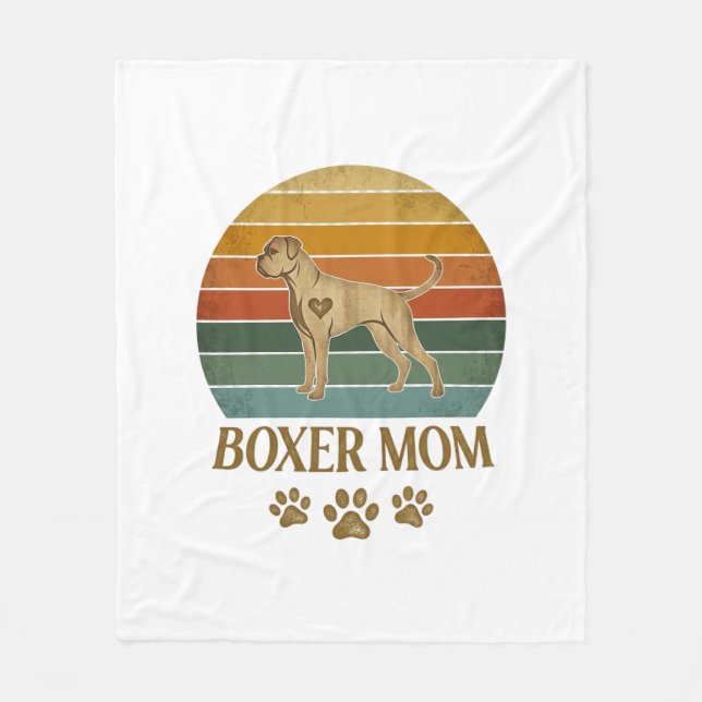 Boxer Mamma Hund Retro Solnedgång Tassavtryck_1 Fleecefilt (Framsidan)