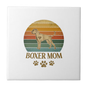 Boxer Mamma Hund Retro Solnedgång Tassavtryck_1 Kakelplatta