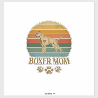 Boxer Mamma Hund Retro Solnedgång Tassavtryck_1 Klistermärken
