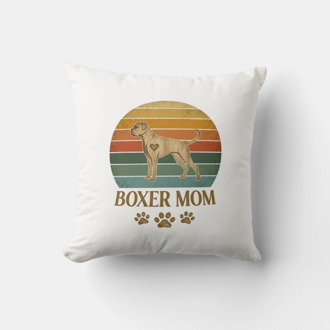 Boxer Mamma Hund Retro Solnedgång Tassavtryck_1 Kudde (Framsida)