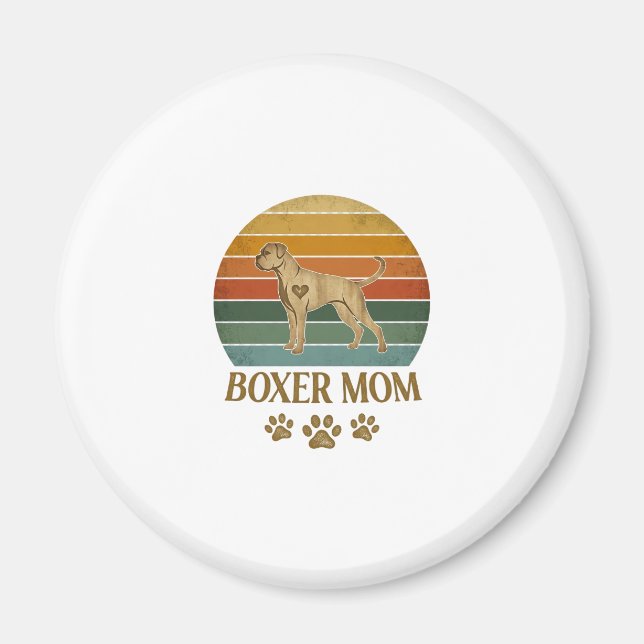 Boxer Mamma Hund Retro Solnedgång Tassavtryck_1 Magnet (Framsidan)