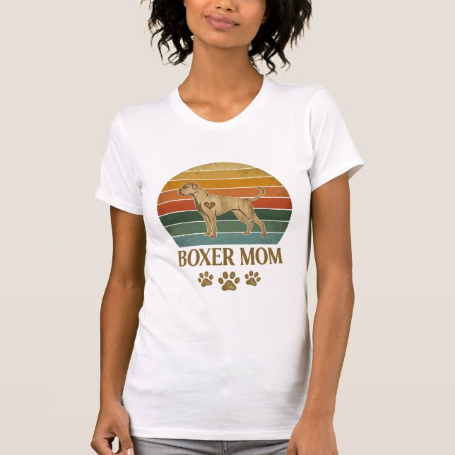 Boxer Mamma Hund Retro Solnedgång Tassavtryck_1 T Shirt (Framsida)