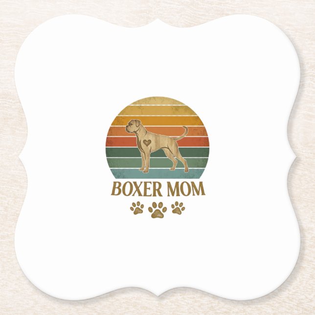 Boxer Mamma Hund Retro Solnedgång Tassavtryck_1 Underlägg Papper (Framsida)